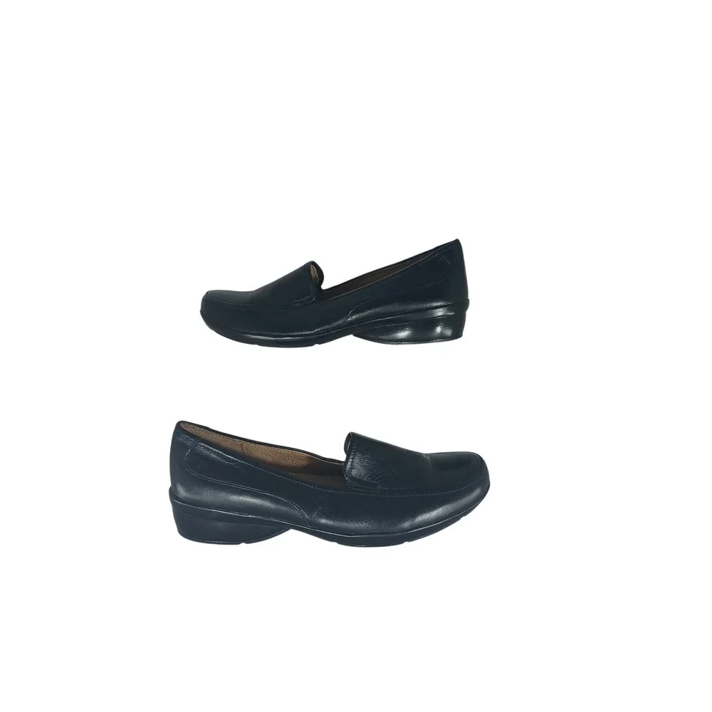 Naturalizer Crayton Loafers 6.5M Black Leather N5 Comfort Low Wedge Slip On Shoe